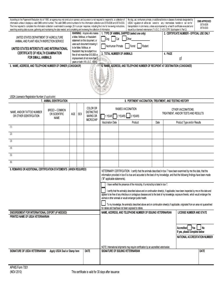 Sample USDA APHIS export certificate (phytosanitary or veterinary health certificate) issued by the U.S. Department of Agriculture, Animal and Plant Health Inspection Service.